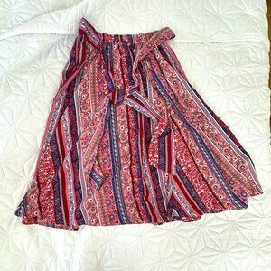 Boho Floral Stripe Midi Skirt with Tie Waist Women’s Size Medium